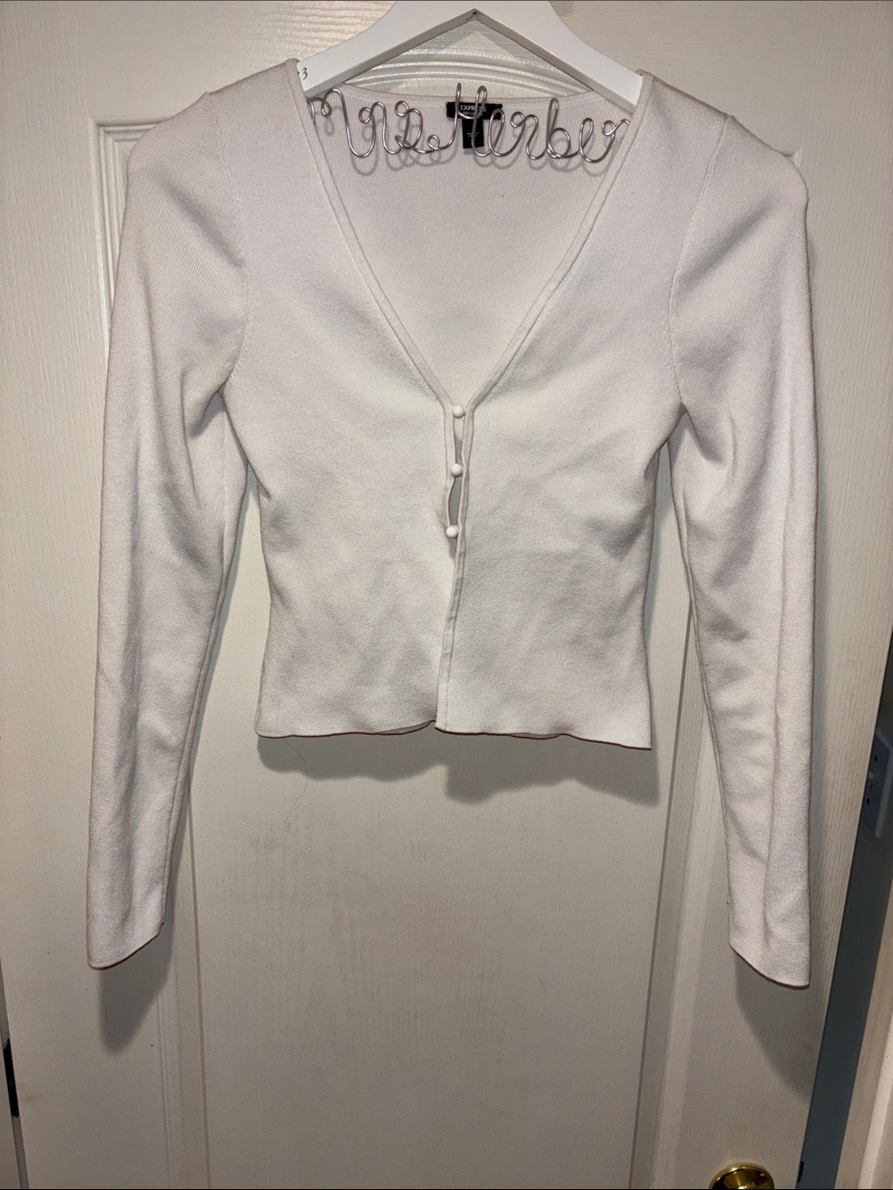 White Long-Sleeve V-Neck Button-Front Women's Top